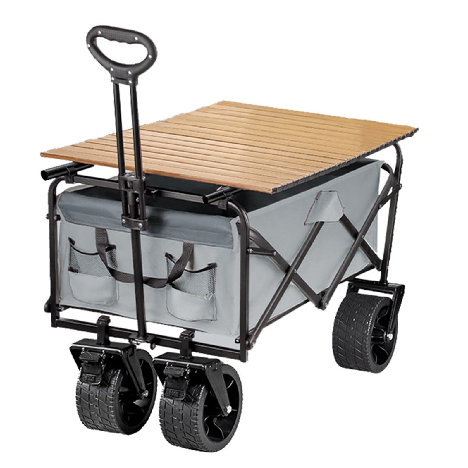 Carrello da Spiaggia Pieghevole Carrello da Giardino Portatutto con Ruote per Ogni Tipo di Terreno Braccioli Regolabili Ruote Rimovibili e Sacchetti per Tazze per Campeggio B