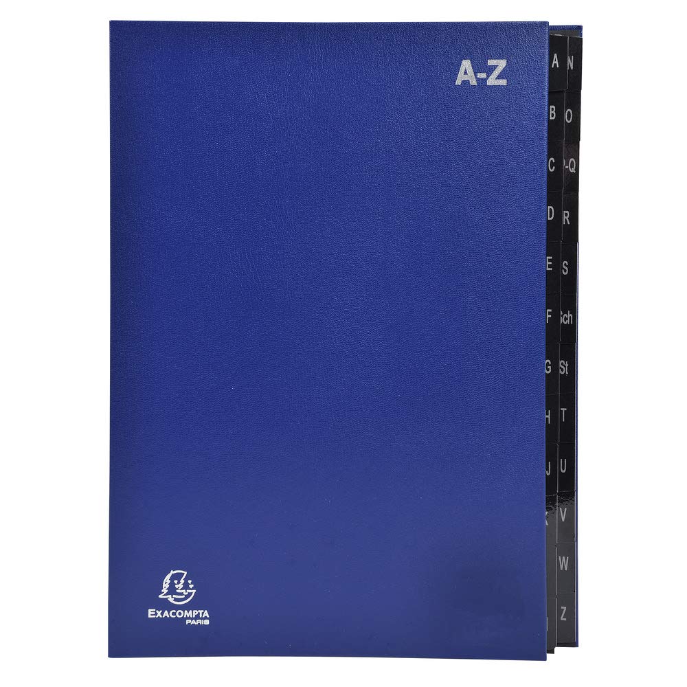 Exacompta 57222E - Cartella portadocumenti riciclata, in cartone extra resistente, 24 scomparti dalla A alla Z, per DIN A4, con linguette rinforzate in plastica, colore: blu