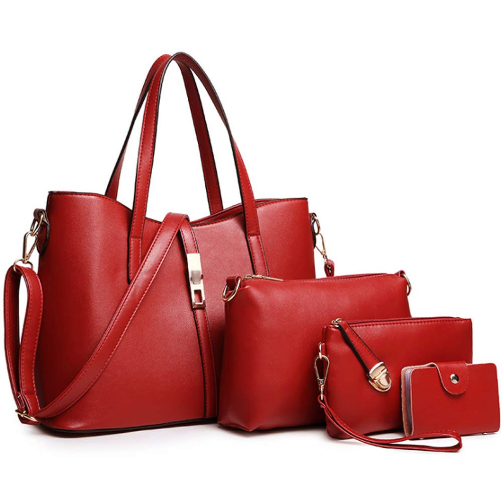 FiveloveTwo Women Ladies 4Pcs Handbag Set Tote Satchel Shoulder Bag PU Top : FiveloveTwo Women Ladies 4 Pcs PurseTop Handle Satchel