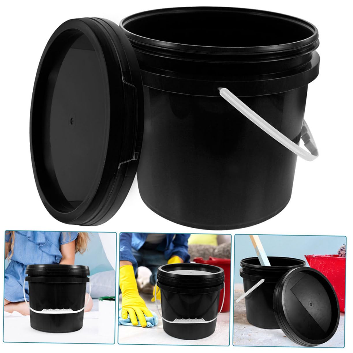 Hemobllo Eckiger Eimer aus Kunststoff mit Deckel 10l Auslaufsicher mit Ergonomischem Griff für Farbe Aufbewahrung und Transport
