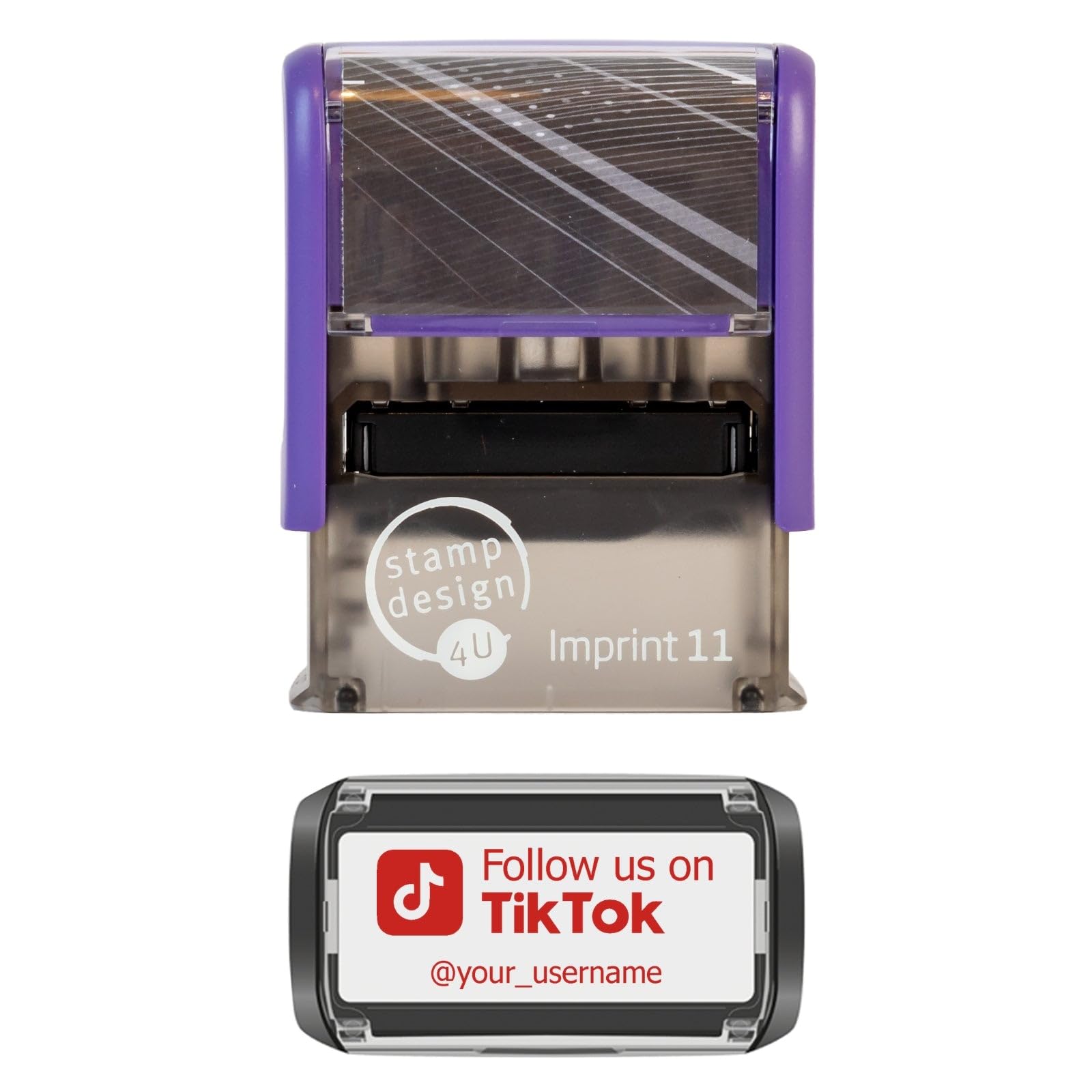 Personalised Social Media Custom Stamp Self Inking - Follow us on TIKTOK in Red Ink