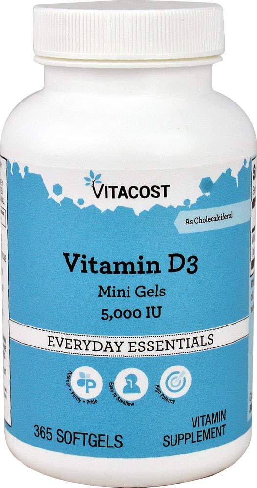 Vitacost Vitamin D3-5000 IU – 365 Softgels – Mini Gels Vitacost Vitamin D3-5000 IU – 365 Softgels – Mini Gels