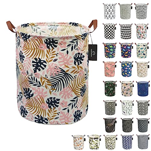 Image of Collapsible Laundry Basket - GodenMoninG Large Sized Round Waterproof Storage Bin with Handles,Home Decor,Toy Organizer,Children Nursery Hamper. (Banana Leaf)