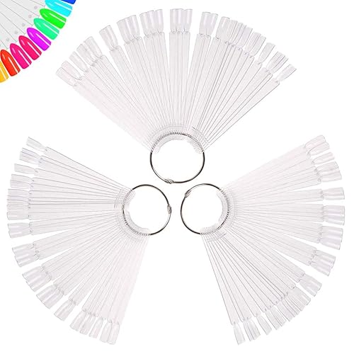 150 Pcs Clear Nail Swatch Sticks with Ring, Fan Shape