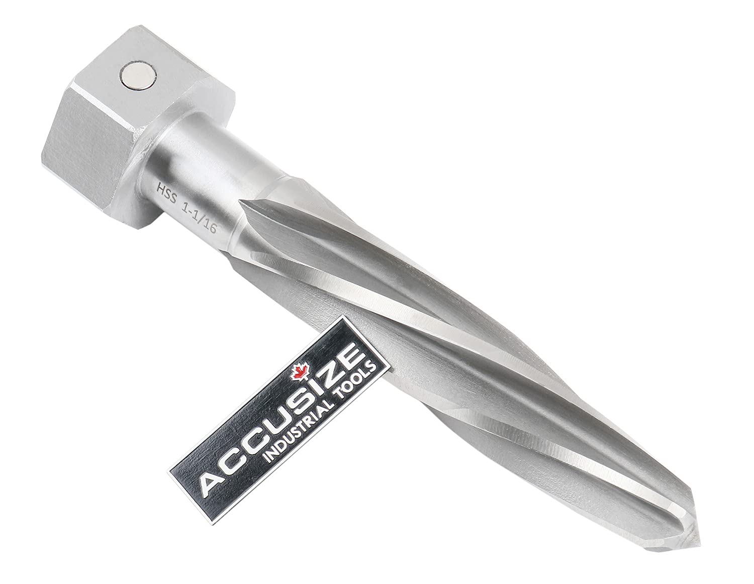 Accusize Industrial Tools 1-1/16 inch Bridge Reamer, Magnetic Hex Shank, Hss Spiral Flutes Aligning Reamers, Car Reamers, 1523-8055