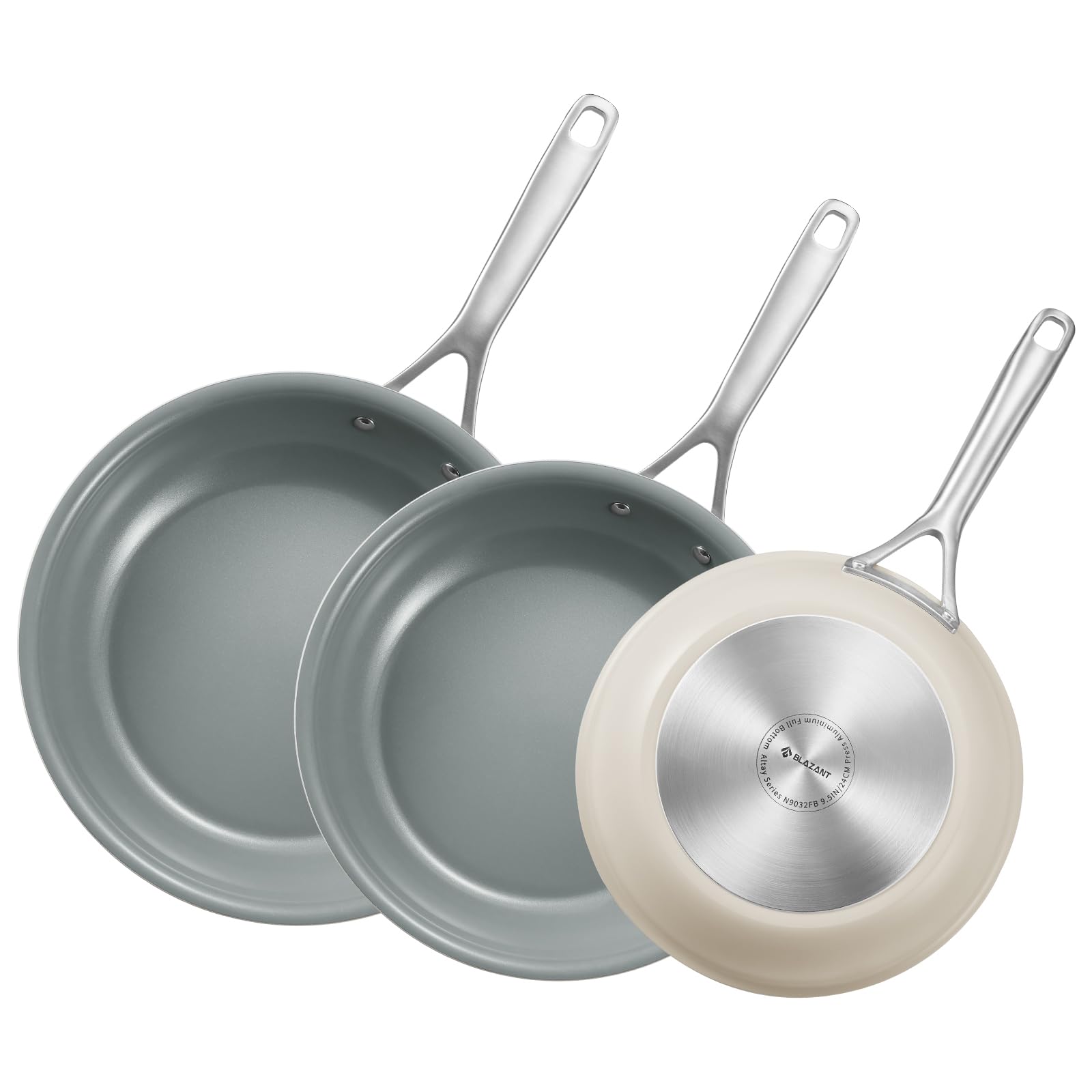 BLAZANT Juego de 3 Sartenes Induccion 22/24/28 cm, Sartenes Antiadherentes de Cerámica, Exenta de PTFE y PFOA, Apto para Horno, Compatible con Todas Las Cocinas