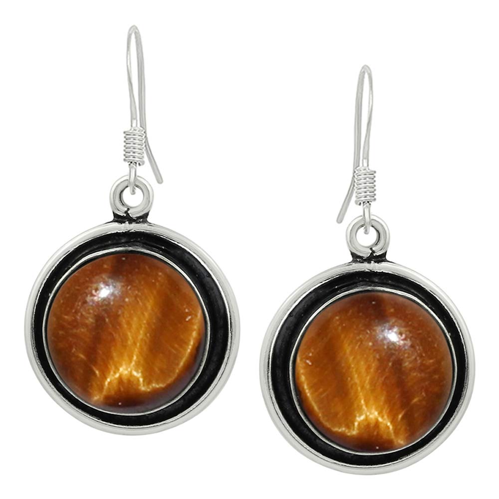 Sterling Silver JewelryNatural Tiger Eye Turquoise Lapis Moonstone Dangle Earrings 14x14mm Round Shape Gemstones 925 Silver Overlay handmade Dangle Earrings