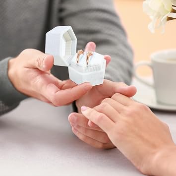 Velvet Ring Box, Hexagon Wedding Ring Box Storage Ring Holder with Two Slots, Jewelry Gift Box for Proposal Engagement,Wedding, Ceremony, Christmas,Valentines Day (blue)