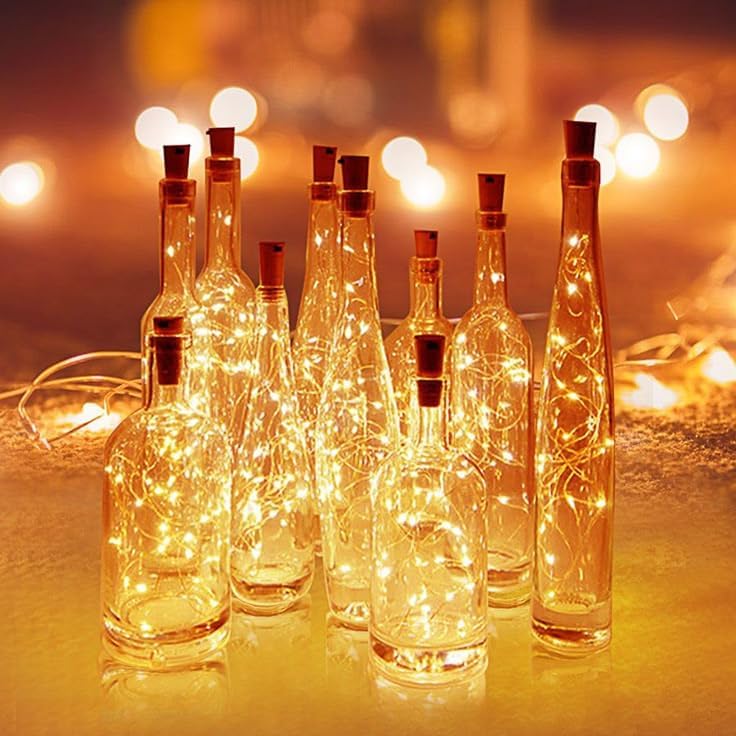 Image of LED Wine Bottle Cork Lights - 2M Copper Wire Fairy String Lights, Battery Operated DIY Decorative Lights for Bottles, Parties, Home, Weddings & Festive Decor - Yellow (Warm) (6)