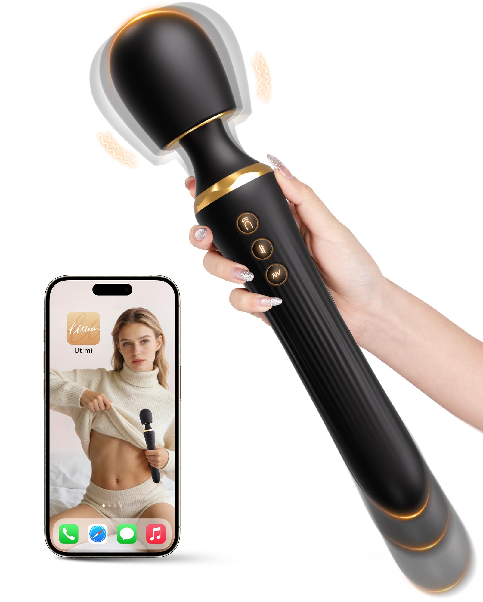 UTIMI 2 in 1 Dual-Ended Vibrator Wand Thrusting Dildo for Women