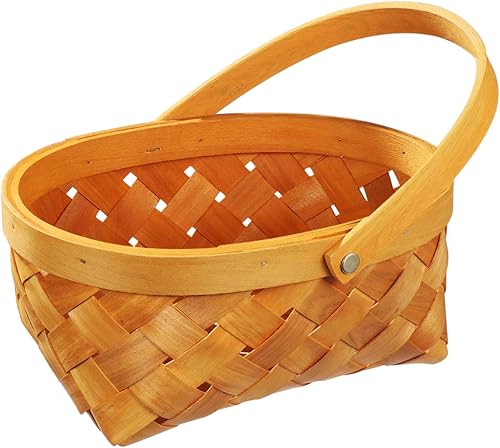 Cesta tejida pequeña de madera, 8.4 x 6.2 x 3.9 pulgadas, contenedor portátil de ratán hecho a mano con asa, cestas de Pascua para recoger huevos,