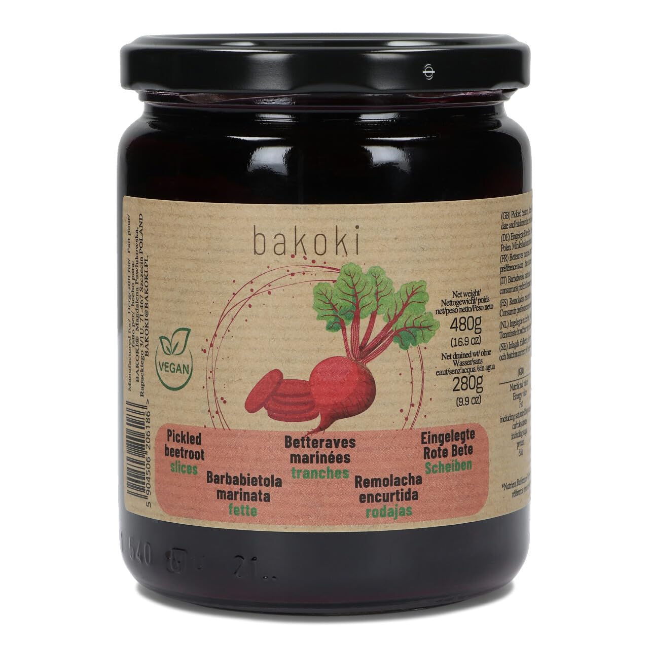 BAKOKI Fette di barbabietola marinata Premium, 2 x 480 g (confezione da 2)