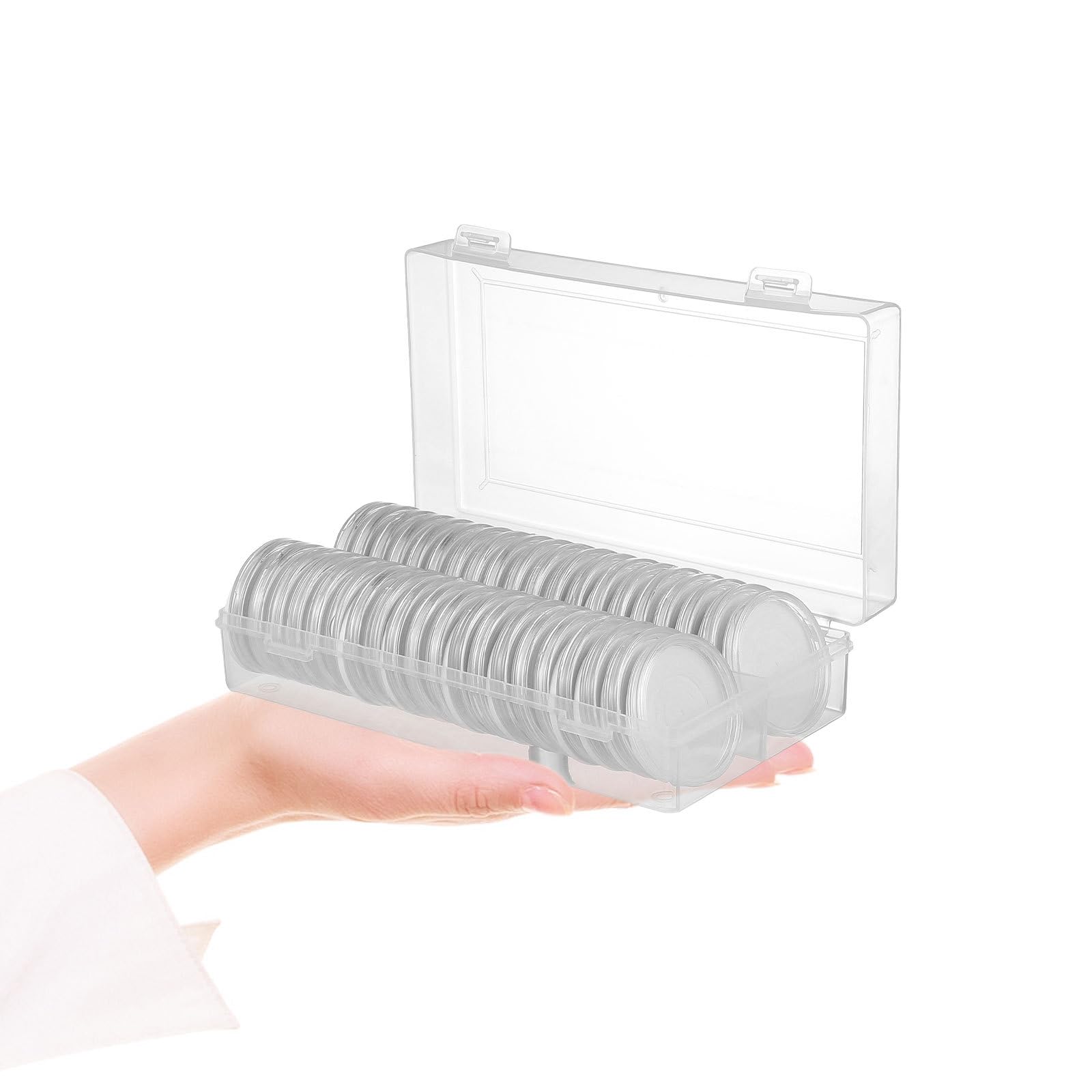 Cápsulas Portamonedas Transparentes Almacenamiento y Exhibición de Monedas con Junta Protectora Juego 40 Unidades 16-46 Mm, Caja Almacenamiento para Coleccionistas