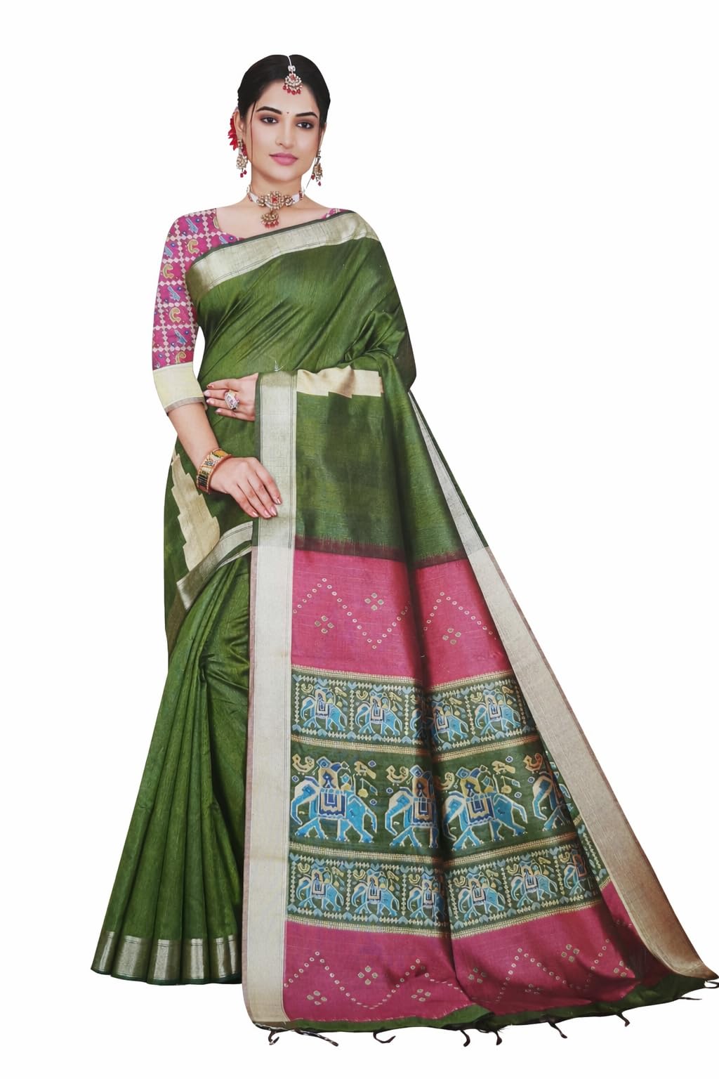 Semi Tussar Silk Saree with Contrast Border, Traditional Ethnic Wear for Weddings and Festive Occasions-picture-55