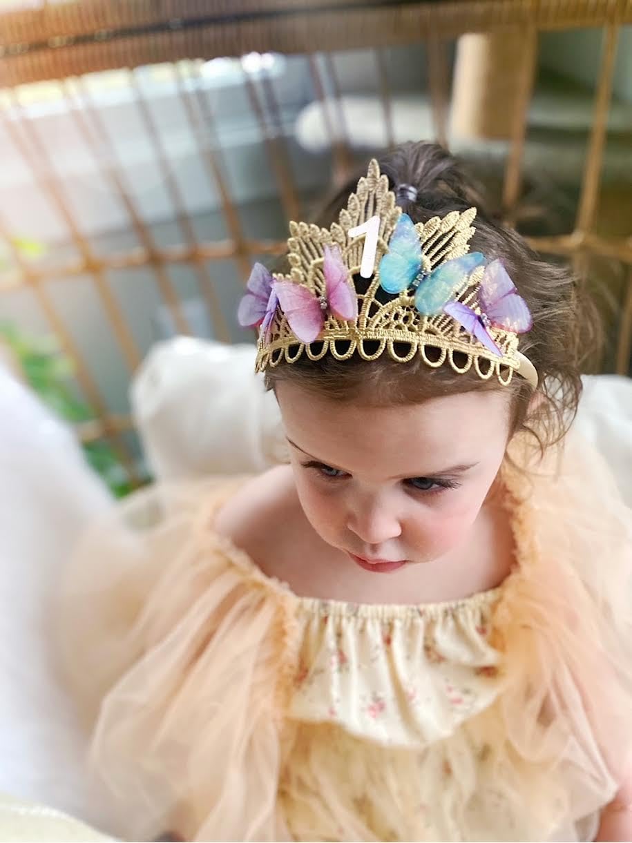Fairy First Birthday Tiara | Butterfly Princess Tiara |Gift for Baby Girl| fairy first 1st one birthday butterfly mini flower lace tiara crown party hat headband | first birthday crown