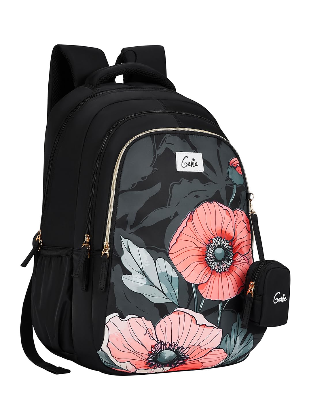 genie Aurela School Backpack For Girls |19 Inch-36 Litres With Three Compartments, Light Weight with Padded Shoulders |Best for Books, Water Bottles, Stationery, Lunch Box & Essentials - Black-picture-53