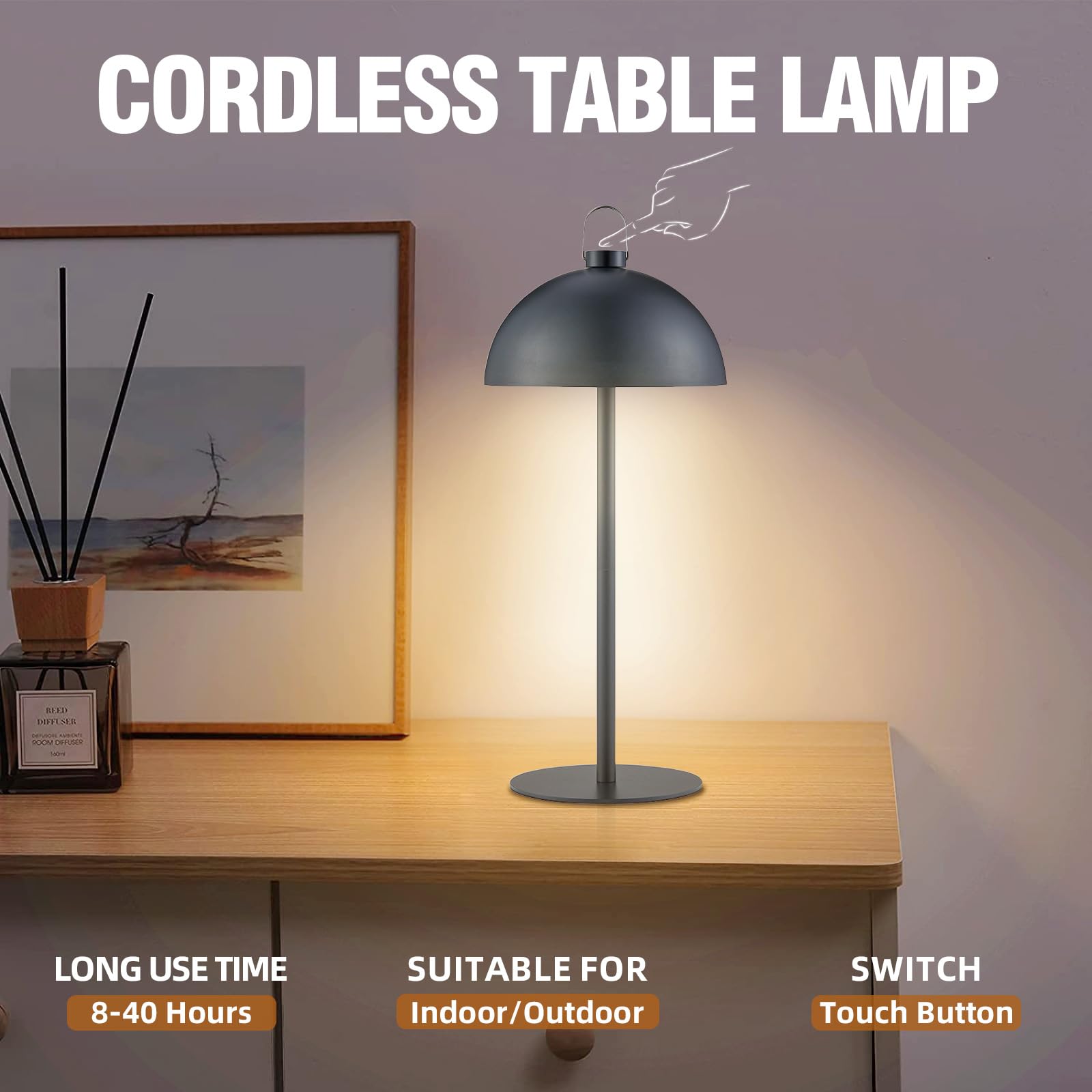 Kabellose Tischlampe Touch Aufladbar 3 Farbtemperaturen Dimmbare LED Nachttischlampe mit langlebigem Akku Höhenverstellbare Camping Deko Tischleuchte für Innen & Outdoor, Schlafzimmer, Bar, Terrasse