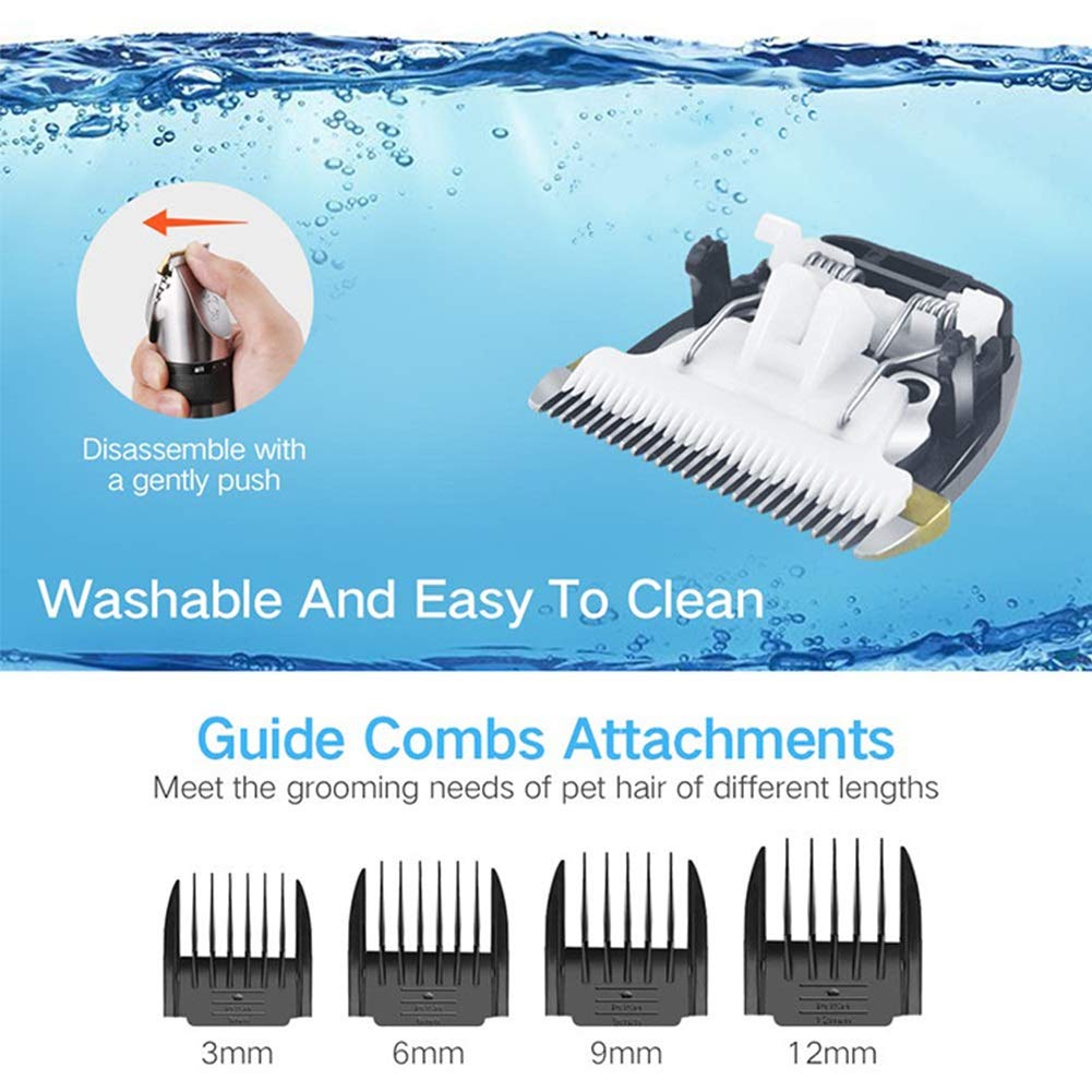 MAJUN Pet Clipper Elettrico, Regolabile Low Noise di Ricarica USB Cane del Rasoio, Gatto Capelli Clipper cesoie con 4 Pettine e Spazzola di Pulizia