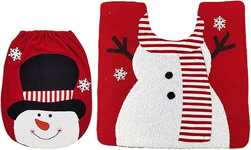 Miniatura 4 de Heshifeng party & accesories - Juego de funda para asiento de baño y alfombra de Navidad, hombre de nieve, Santa, reno, decoración navideña para el