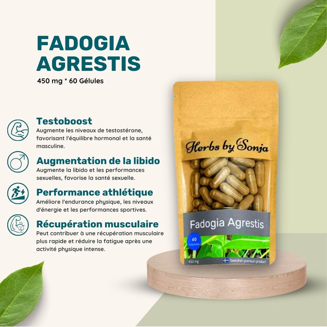 Fadogia Agrestis 450 mg * 60 Gélules - Extrait de Fadogia Agrestis hautement concentré : 450 mg par Gélule - Fadogia Agrestis Hommes - Soulagement de la douleur - Énergie et vitalité - Aphrodisiaques
