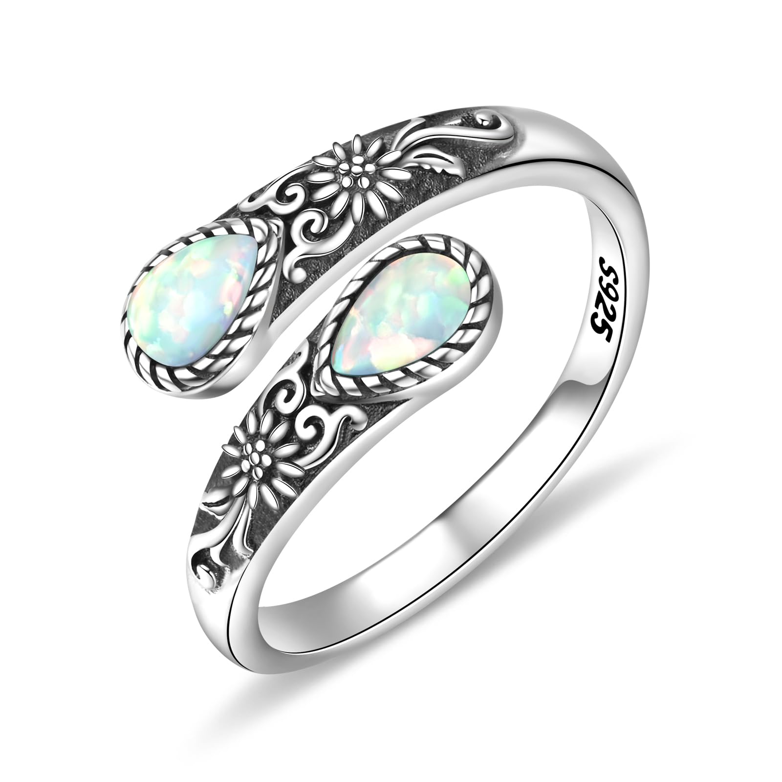 925 Sterling Silver Natural Moonstone Rings for Women Adjustable Sunflower Thumb Ring Vintage Spoon Rings Labradorite Rings Gift For Mom Wife Sister