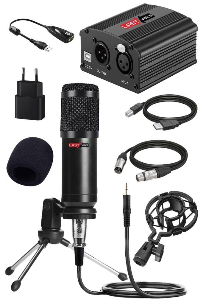 Lastvoice BM800 Full Black Mikrofon, Phantom Power, Mini Tripod, 7.1
