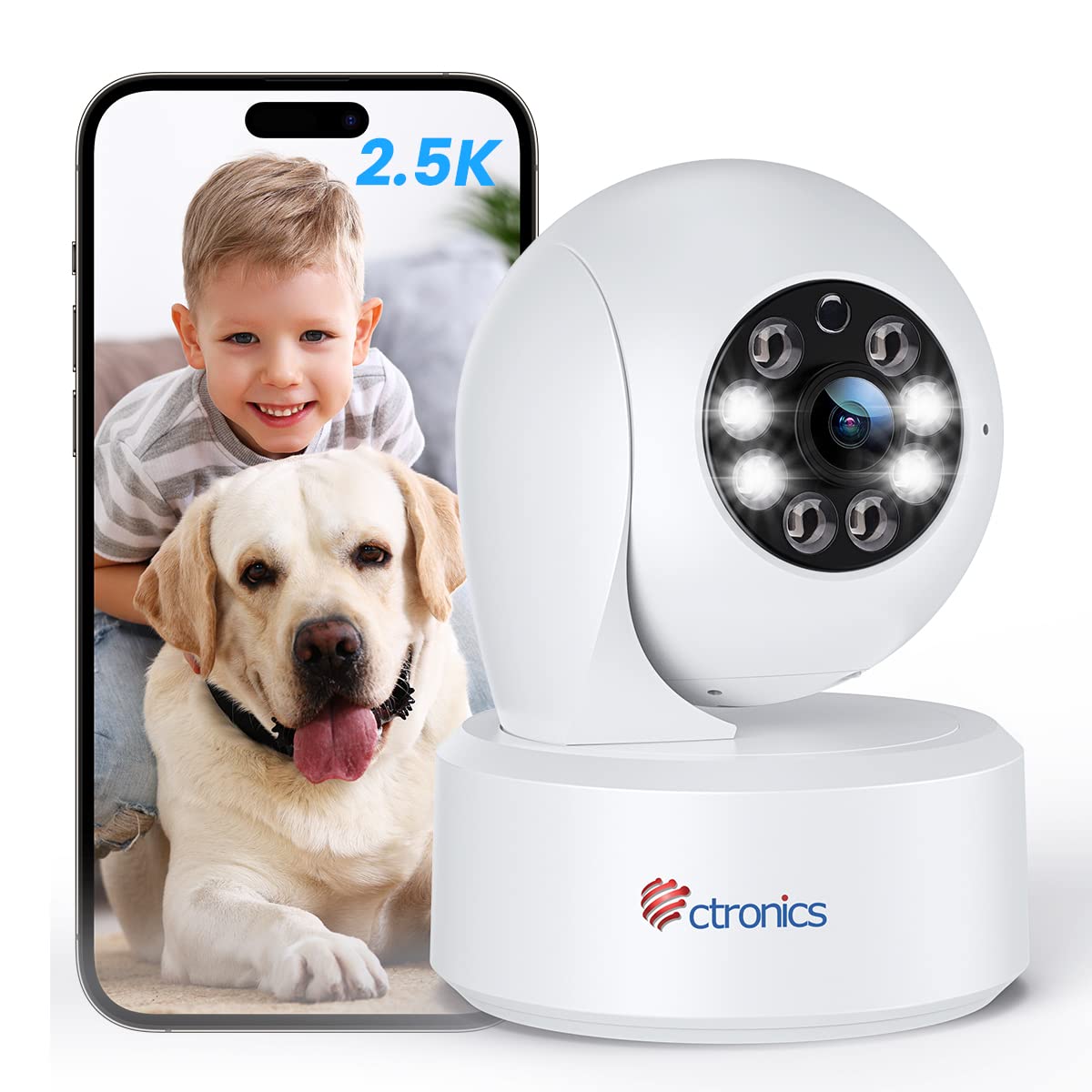 Ctronics 4MP Telecamera WiFi Interno, 2,4/5GHz WiFi/Bluetooth Videocamera Sorveglianza, Visione Notturna a Colori, PTZ 355°/ 120°, AI Movimento& Umano Rilevamento,Tracciamento Automatic | 2,4/5GHz WiFi，Visione Notturna a Colori, PTZ 355°/ 120°, AI Movimen