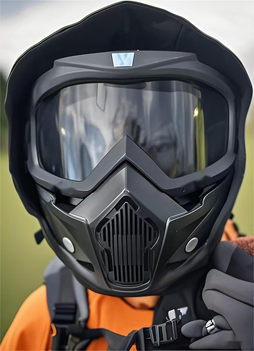 Airsoft, Paintball Full Face Tactical Mask, Masque Amovible avec Visière Lunettes Moto Ride Ski Halloween CS Game Cosplay