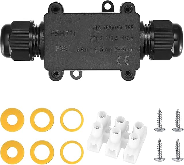 WAIZHIUA IP68 Waterproof Junction Box, 2-Way Black Outdoor Electrical Cable Connector with 2 Cable M20 Gland Wire Connector Electrical Junction Box for 5-15MM Diameter Cable