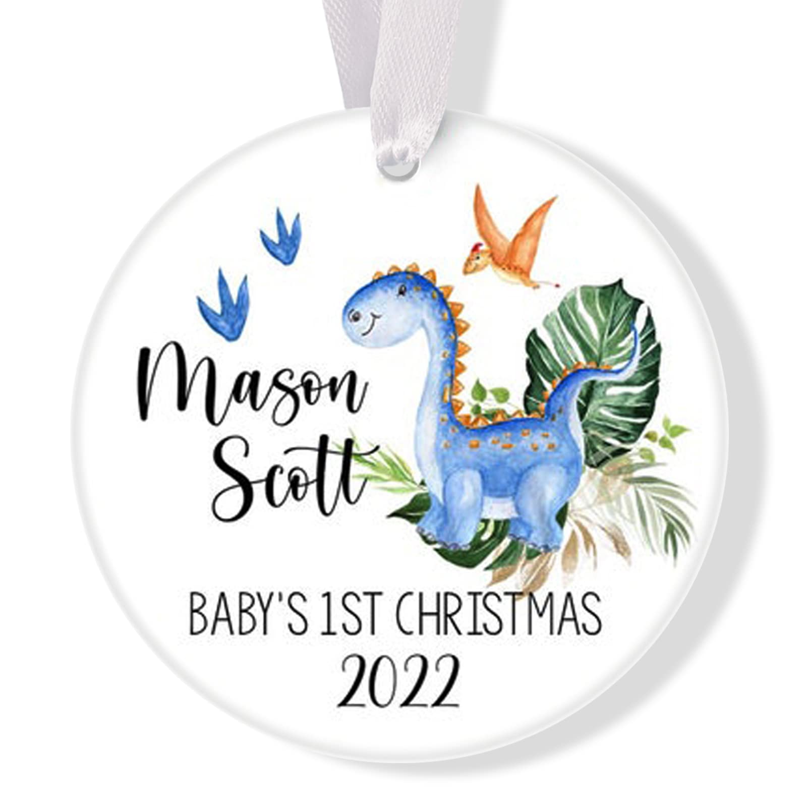 Dinosaur Baby First Christmas Ornament, Personalized Baby Christmas Ornament, Dino Baby Boy Ornament, Holiday Baby Ornament