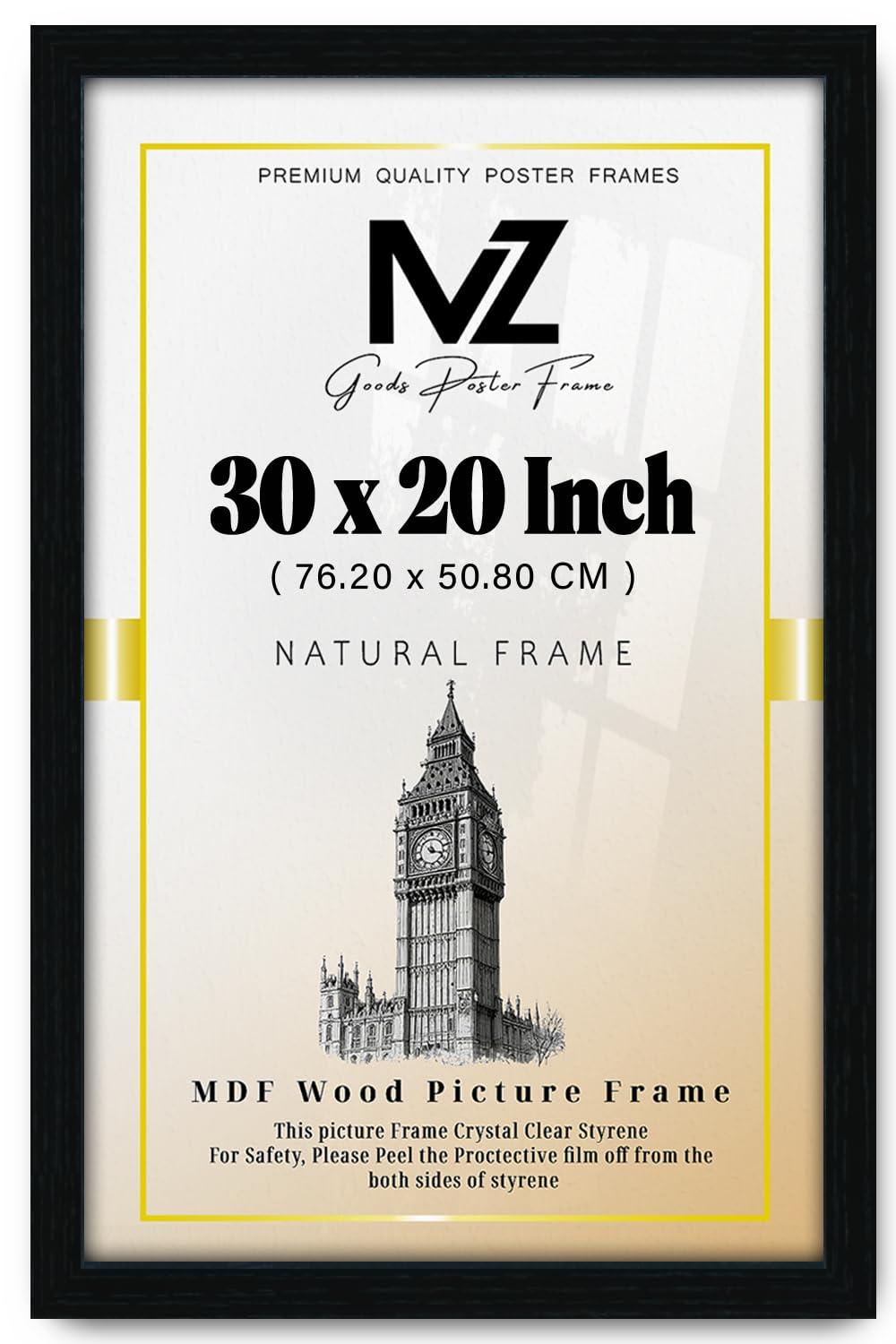 MZ GOODS | Modern Home & Office Décor (76.20 x 50.80 CM) | 30 x 20 Inch Engineered Wood Black Frames | Ideal for Christmas & Birthdays 2' 6" x 1' 8" [ Black ]