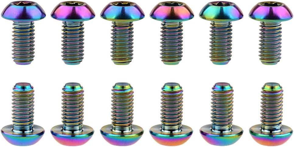 12Pcs Ti Titanium Bolts Torx M5x10 Bicycle Bike Disc Brake Cycle Rotor Screws Gr5 (Colorful)
