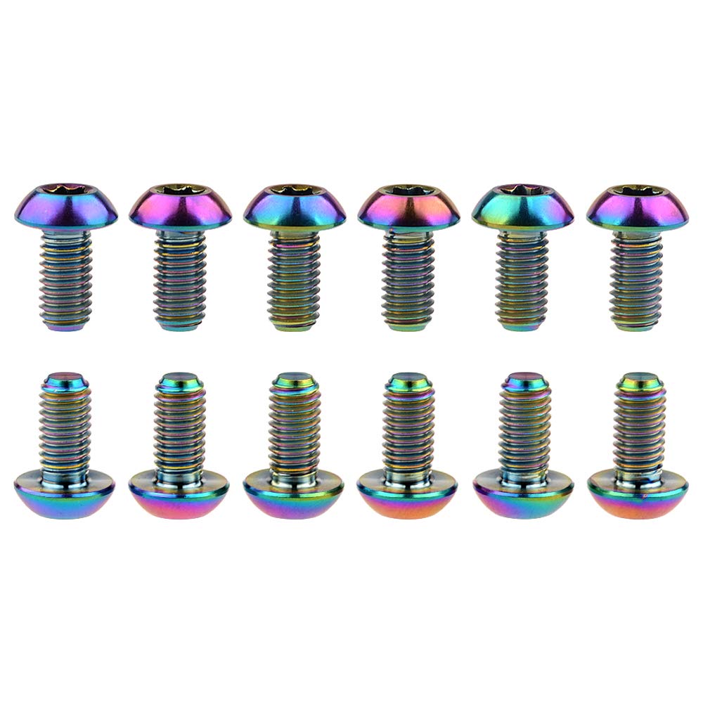 12Pcs Ti Titanium Bolts Torx M5x10 Bicycle Bike Disc Brake Cycle Rotor Screws Gr5 (Colorful)
