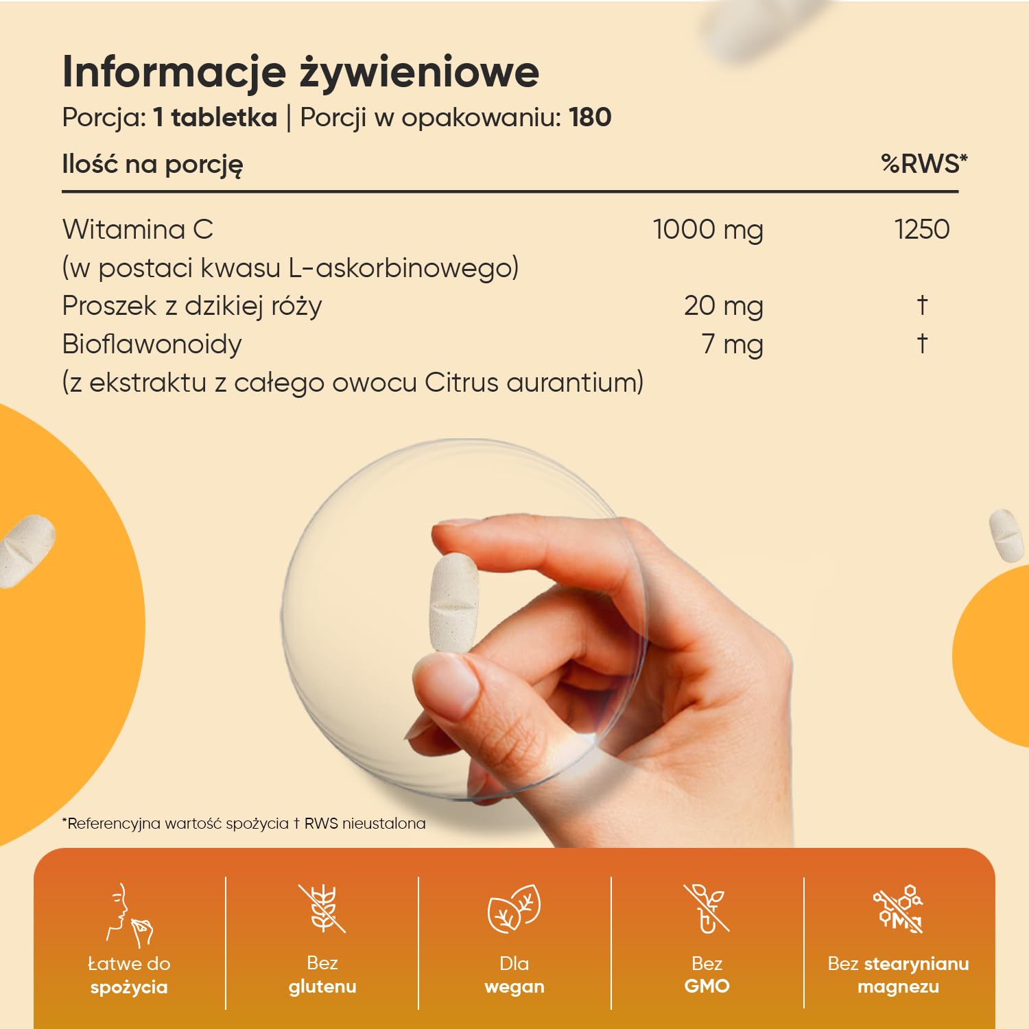 Witamina C 1000 mg, 180 tabletek wegańskich z bioflawonoidami i dziką różą, 6-miesięczna suplementacja – wspiera prawidłowe funkcjonowanie układu odpornościowego (EFSA), bez glutenu i GMO