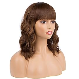 Ucubb Short Curly Wigs with Bangs for Women 14 Inches Wavy Bob Wig Synthetic Heat Resistant Fiber Wigs (27-30)