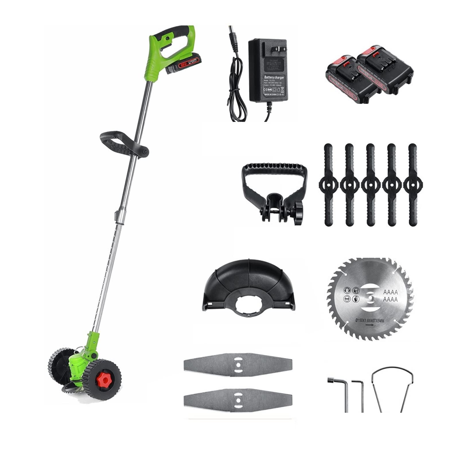 Cortacésped eléctrico inalámbrico de 1800W y 21V, cortacésped, Cepillo Malas Hierbas, Cortador Longitud Ajustable, Herramienta poda jardín,Mantenimiento eficiente del jardín(2 Battery-02)