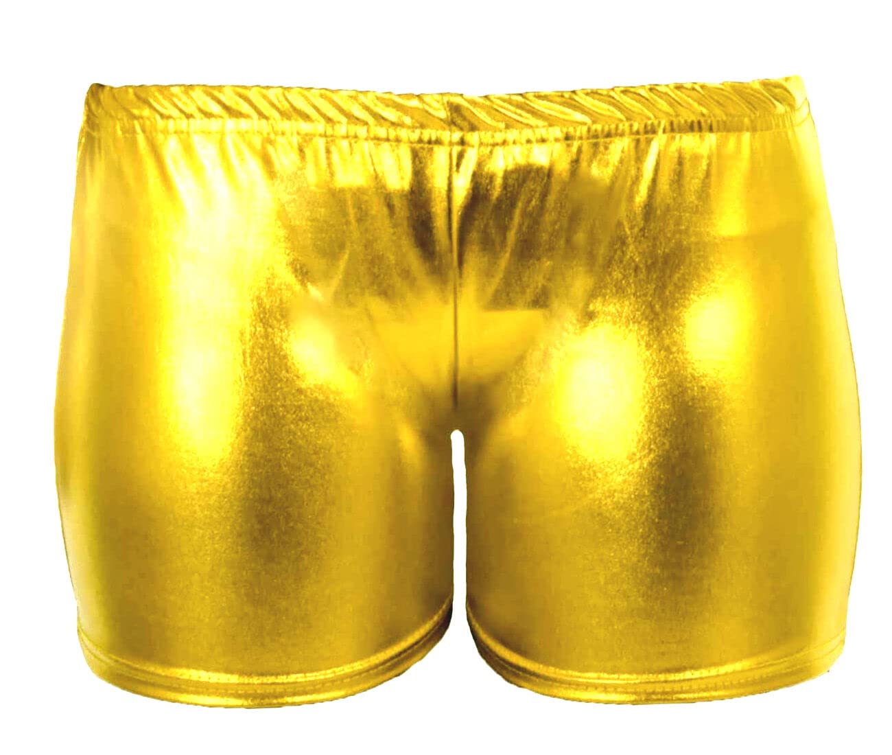 FAIRY TRENDZ Ladies Elastic Waist Metallic Shinny Hot Pant Womens Wet Look Disco Party Outfit Fancy Shorts Gold