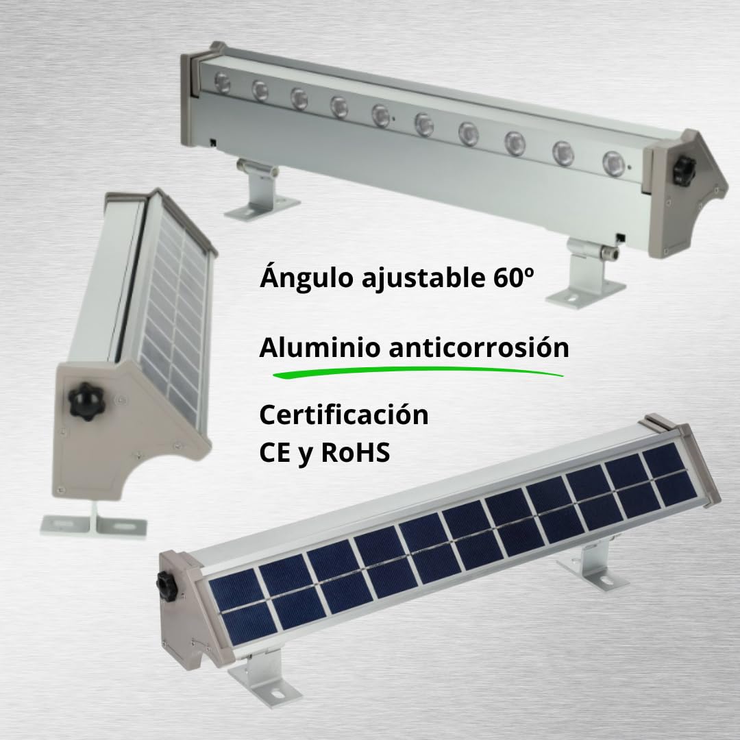 Bañador de Pared LED Solar 10W, IP65 Impermeable, Luz 4000K, Autonomía 24h, Sin Cables, Automático, Panel Solar Integrado, Foco Solar Exterior Jardín, Fachada, Terraza