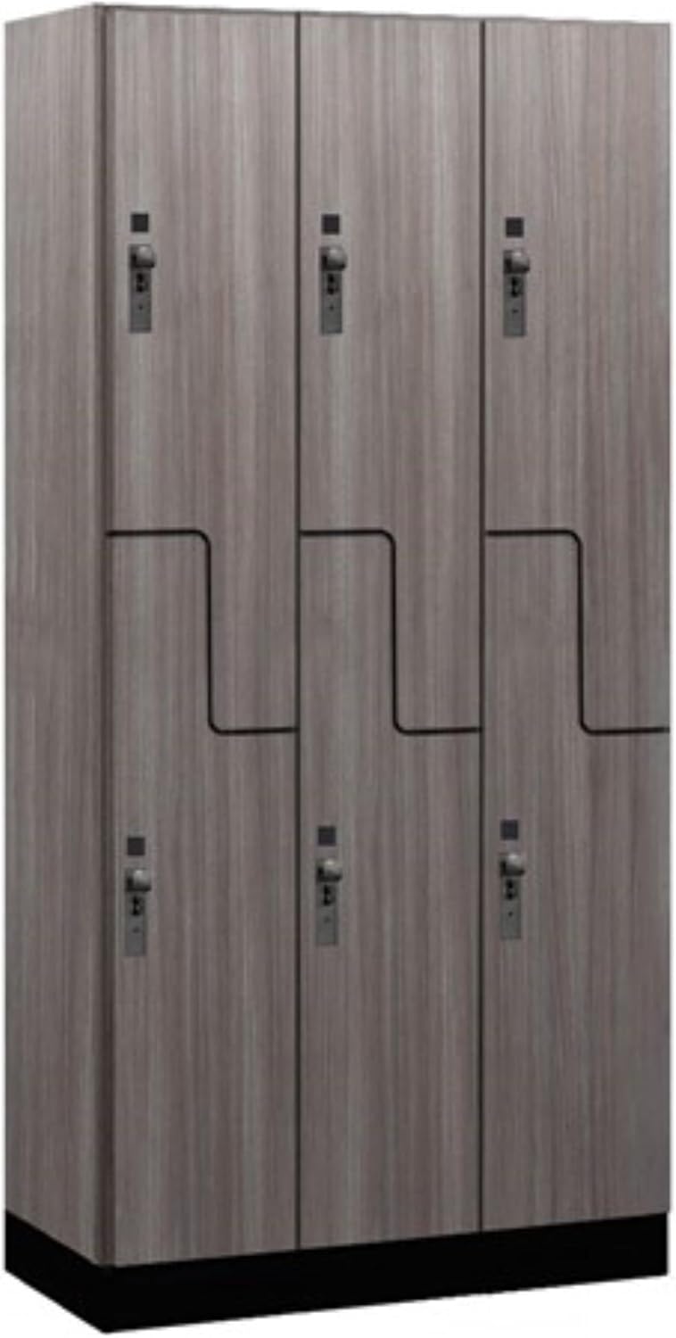 Salsbury Industries 12" Wide Premier Wood Locker-Double Tier 'S' Style-3 Wide-6 Feet High-21 Deep-Skyline Walnut-Black Hasps