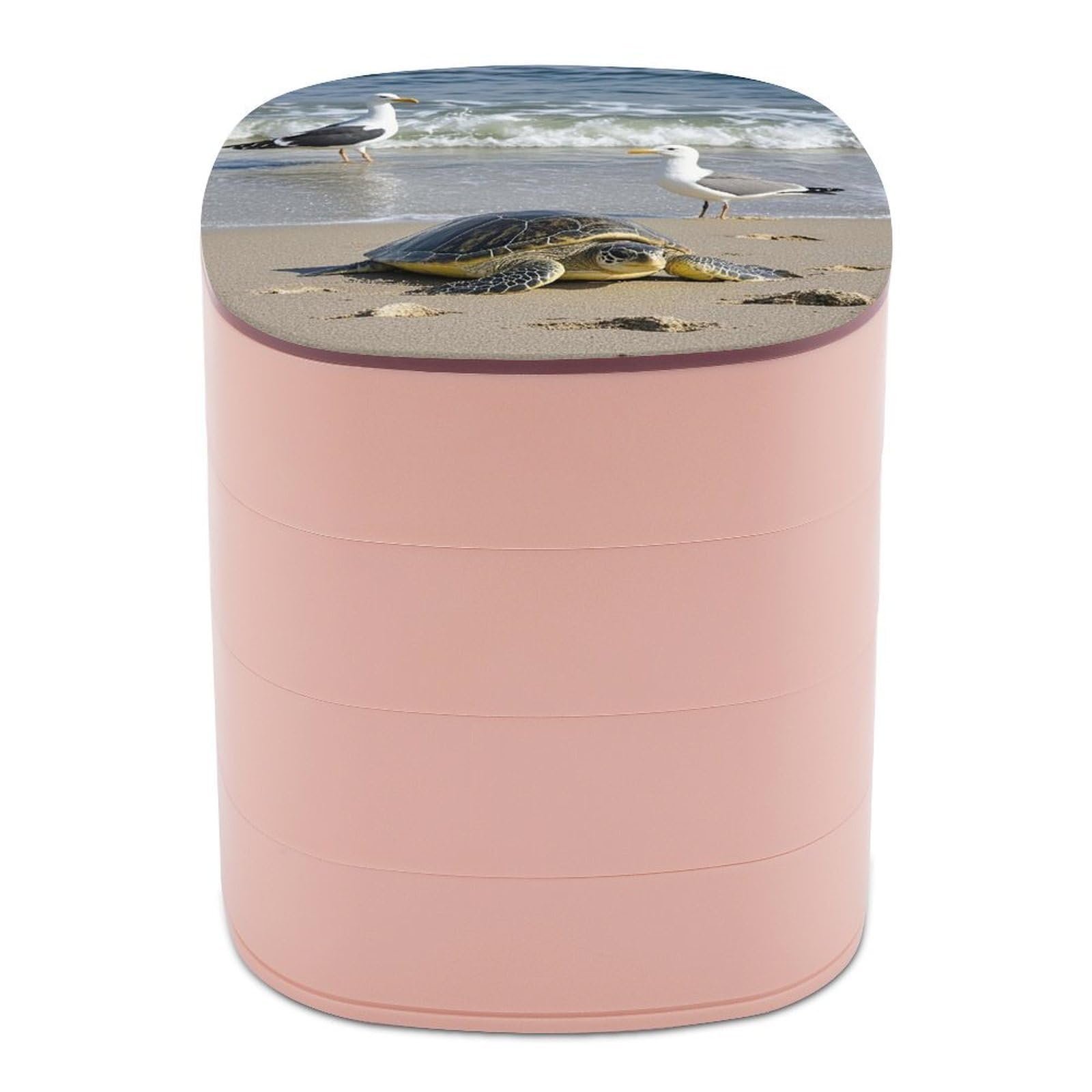 LZQPOEAS Green Sea Turtle Jewelry Box with Mirror 4-Layer Rotating Travel Jewelry Case Small Jewelry Organizer Portable Jewelry Storage Box Rings Stud Necklaces Earring Holder for Women