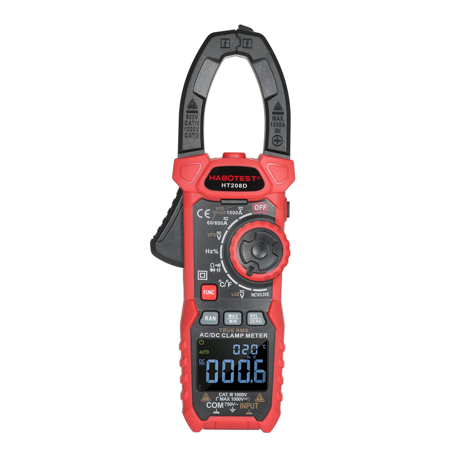 Domary Pinza Amperimétrica Digital de HABOTEST con Función de Corriente Entrada para Uso Profesional Tamaño Mandíbula 40 Mm Negro y Rojo 1 Unidad