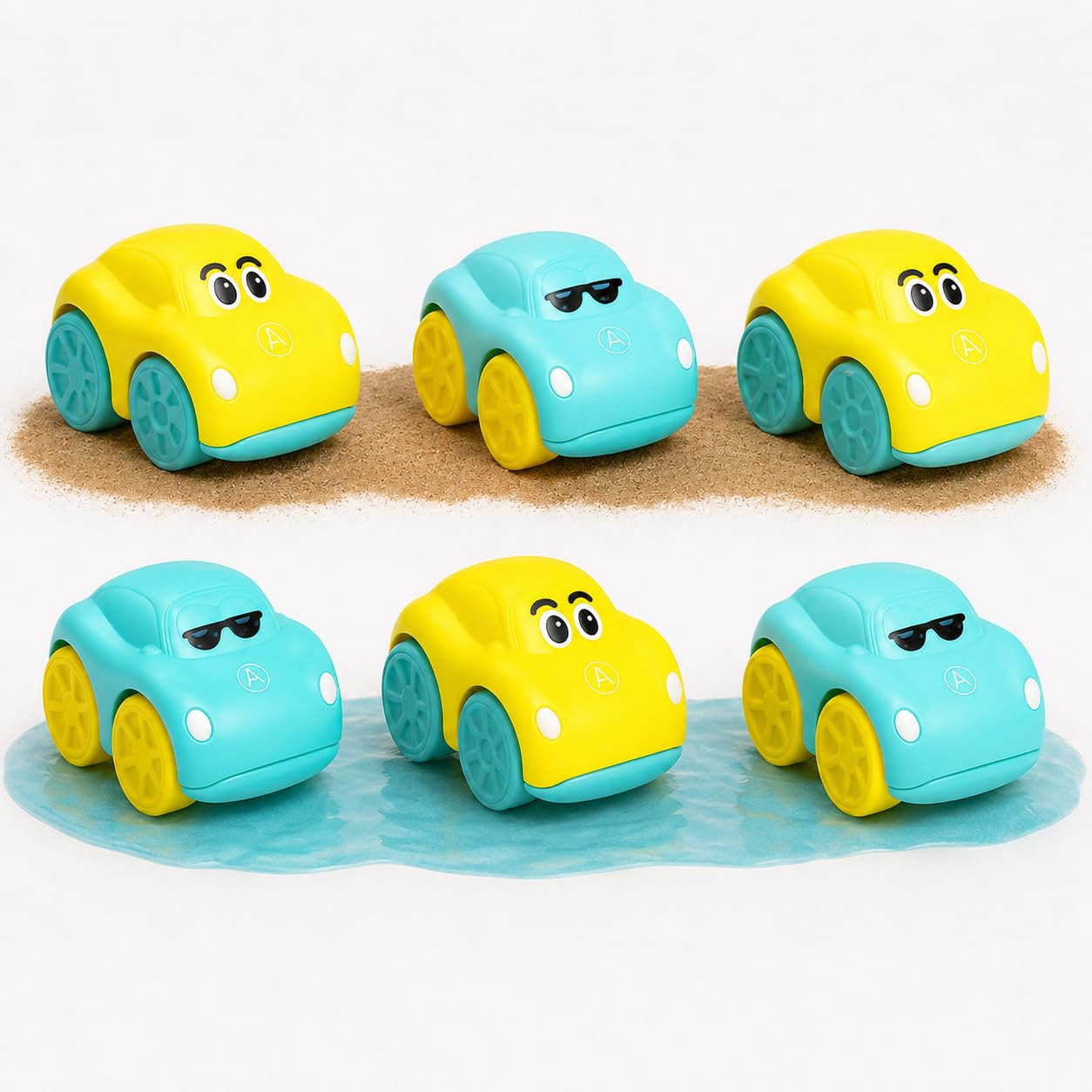 Toyana Toy Cars for 1 2 3 Year Old Boys & Girls (Pack of 6) 2-in-1 Water Floating & Land Toy Car for Toddlers, Wind-Up Bath Toys for Pool, Beach, Bath Time Play Sensory Gift for Babies