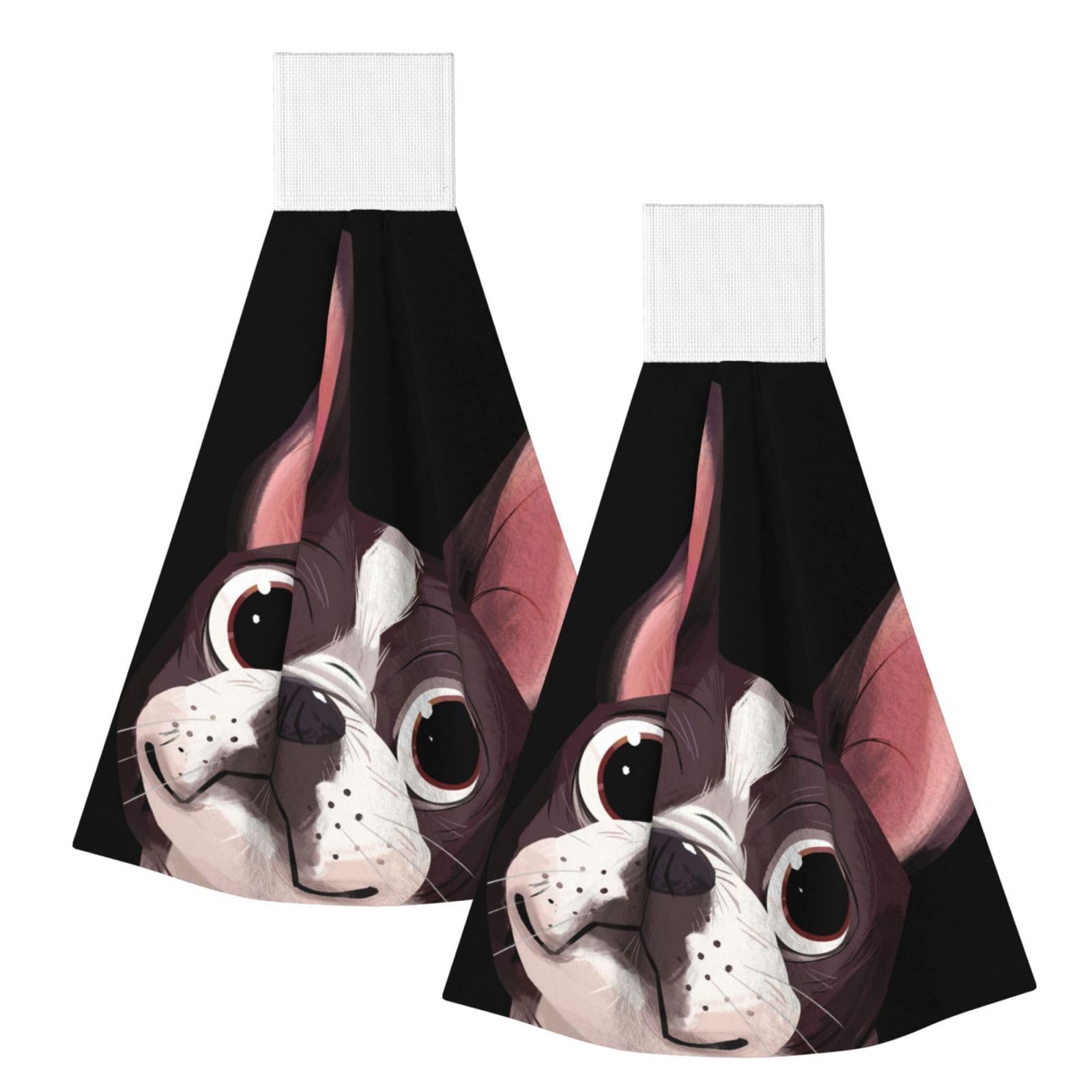 DOPKLNA Boston Terrier Nature, 2 Pcs Hanging Coral Fiber Hand Towels for Bathroom, Absorbent Kitchen Towels