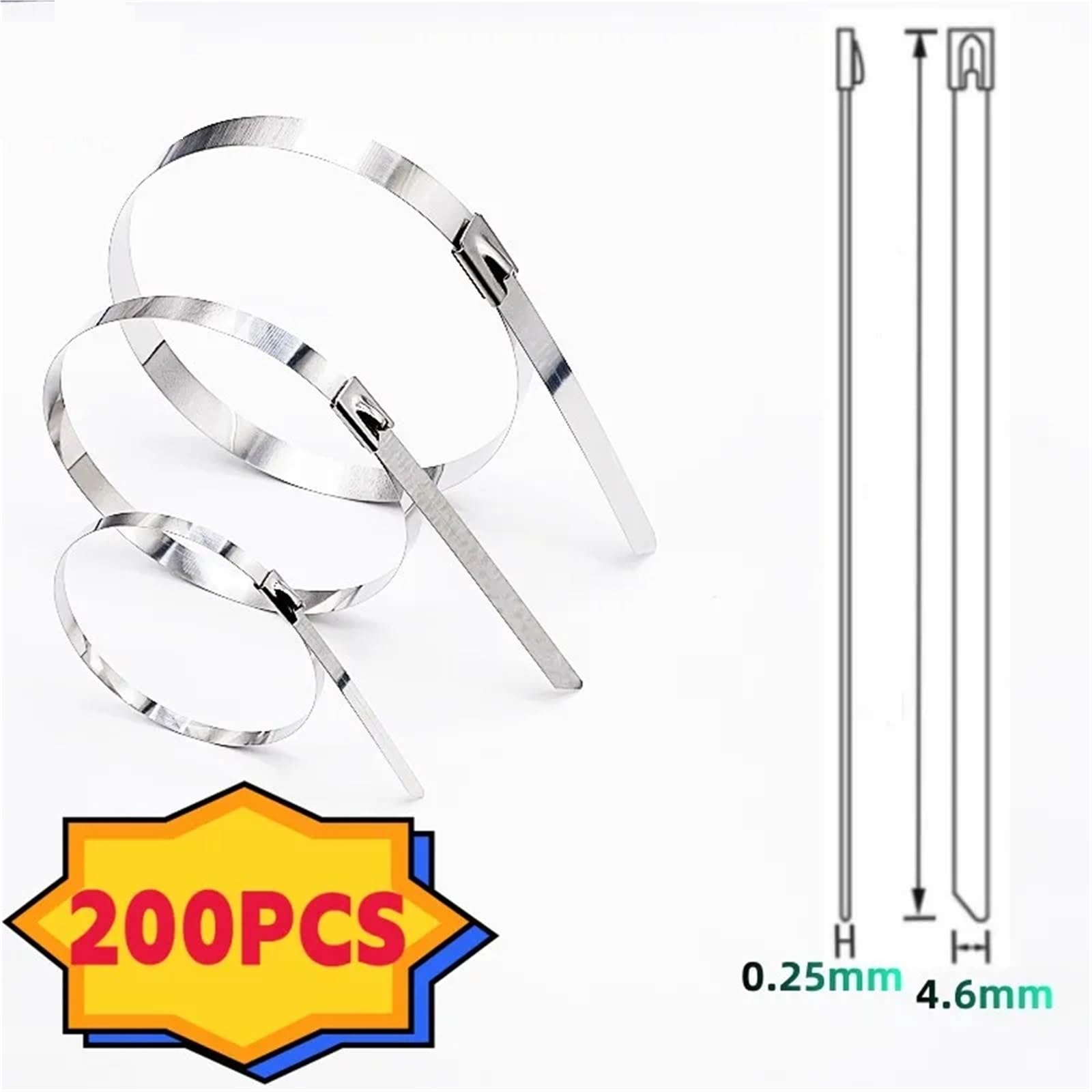Metalowe opaski zaciskowe Opaski zaciskowe ze stali nierdzewnej z blokadą, do układu wydechowego, powlekane, 4,6 x (100-800) mm, 10-200 szt.(200pcs,4.6x800mm)