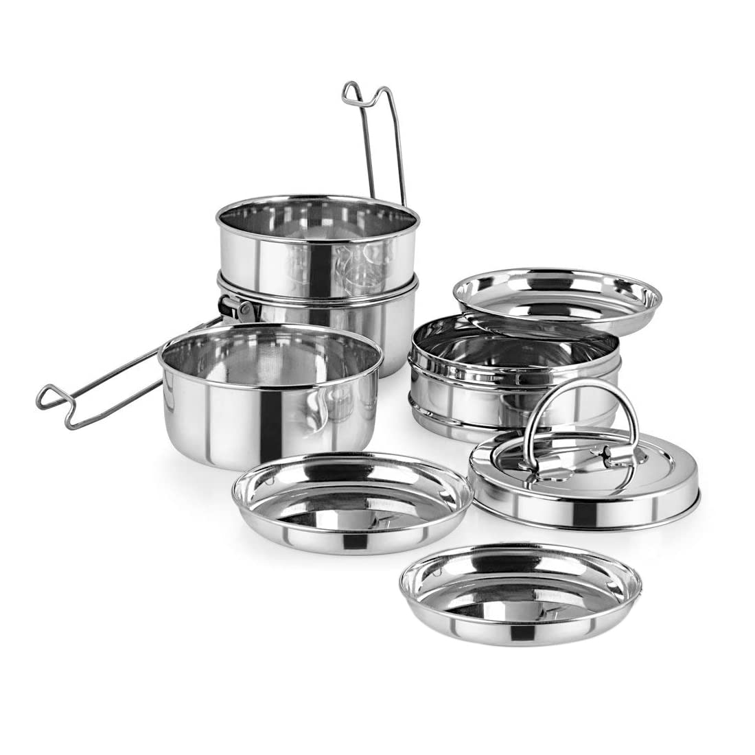 FUTENSILS Manav, scatola Tiffin in acciaio inox, modello a 4 ripiani, dimensioni 11 x 4 (con piastra singola tra ogni ripiano), utilizzata per viaggi in treno, regali e picnic, 5750 ml, diametro 17,8