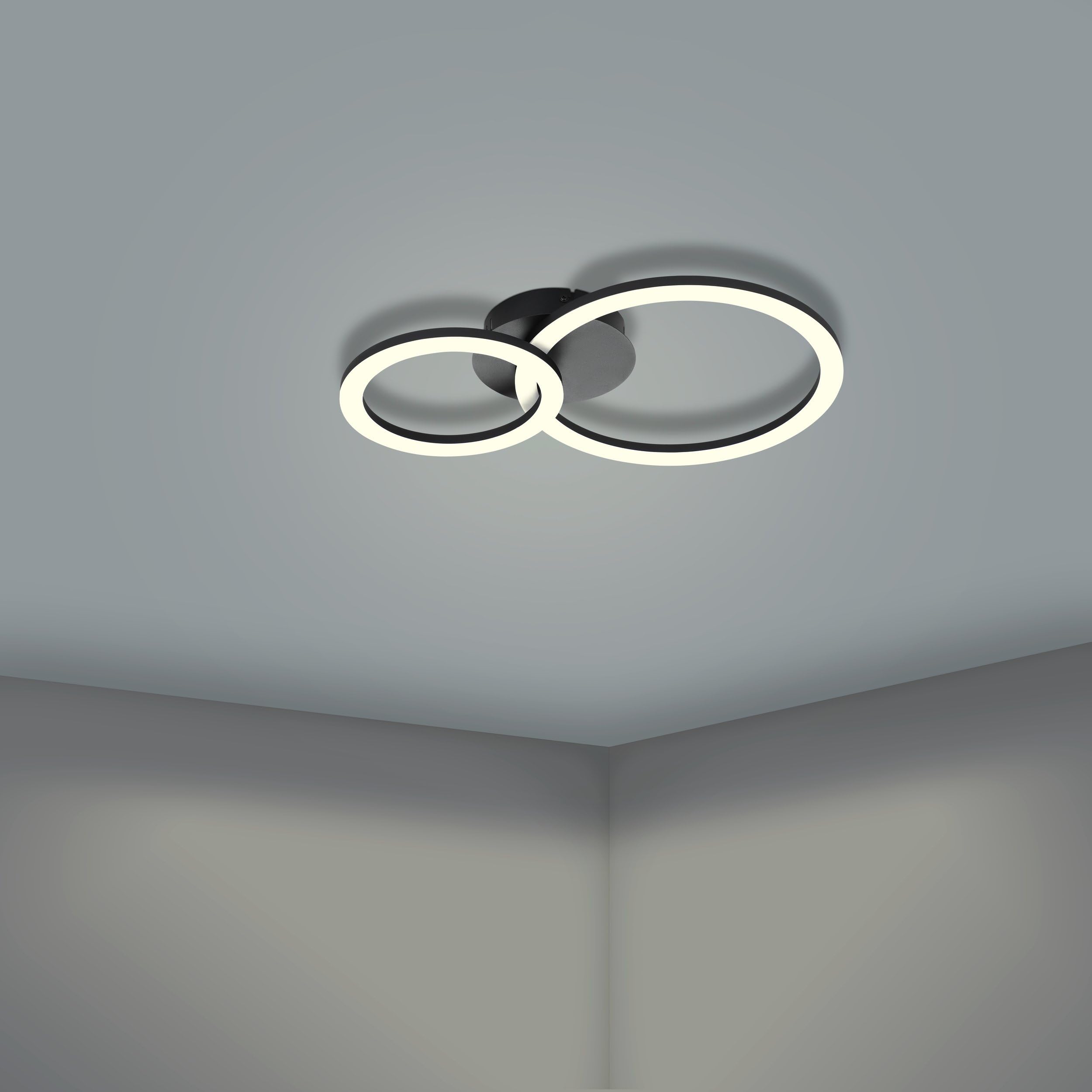 Eglo connect.z lámpara LED de techo Smart Home Parrapos Z, ZigBee, app | y control de voz Alexa, color de luz ajustable (blanco cálido blanco frío), luz de techo blanco negro, 45 x 30 cm