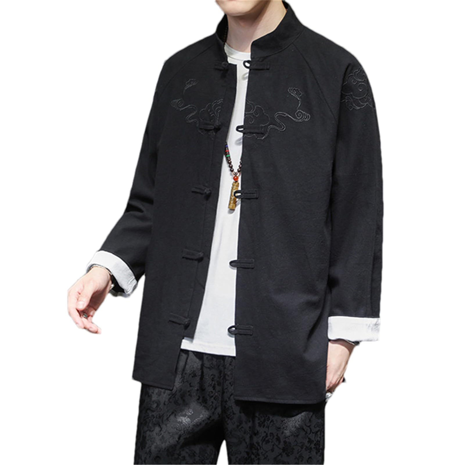 Chinese Style Men's Cotton Linen Jacket Coat with Retro