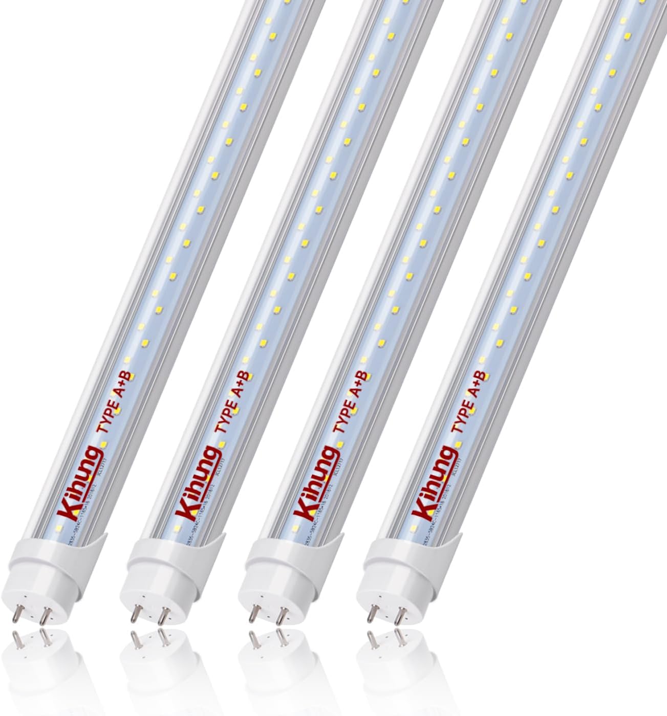 Kihung T8 Led Bulbs 4 Foot Type A+B Tube Light, 24W, 3120LM, 6000K Led Tube Lights 4ft, Plug and Play or Ballast Bypass, T8, T10, T12 Led Replacement for Fluorescent Tubes 4 Pack