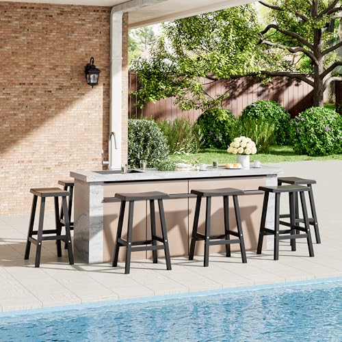 Butacos impermeables NUNU LAB, juego de 2 unidades, altura 24 pulgadas, para interior y exterior, con respaldo curvo, resistentes a los rayos UV, sillas para desayuno, comedor o patio (24") miniatura 2