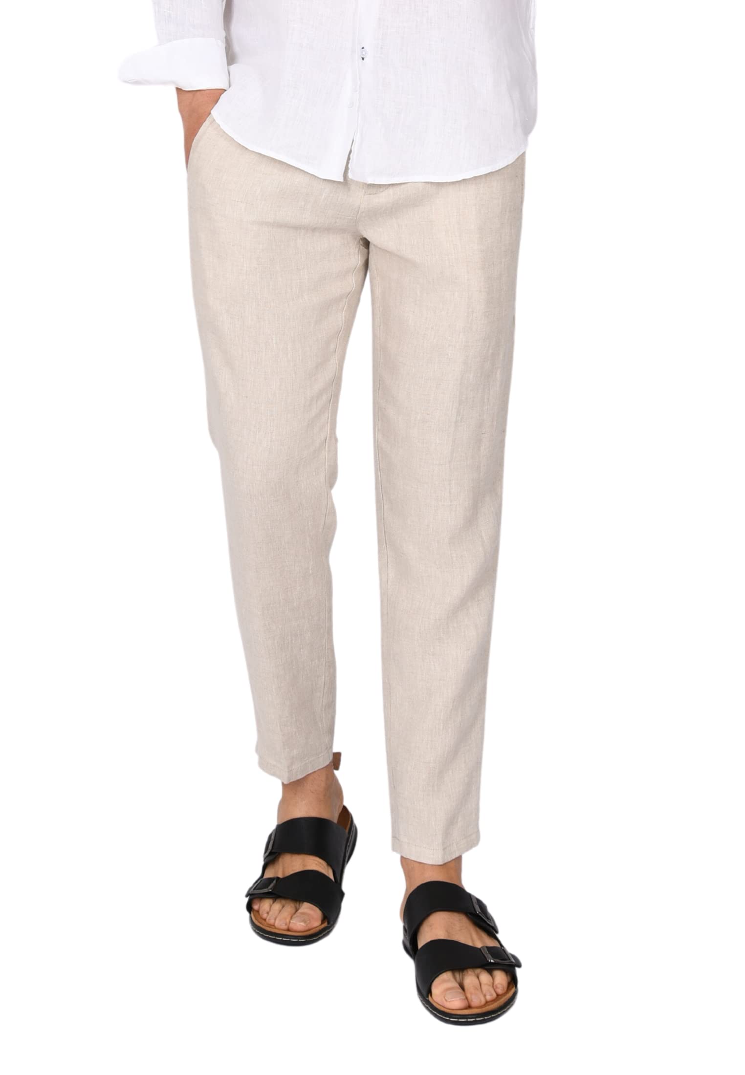 Ciabalù Herrenhose, Leinen, elegant, Caprihose, Sommer, kühl und bequem, Tasche für Amerika, Übergrößen, beige, 42